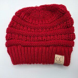 CC Kids Solid Red Knit Beanie Ribbed Soft Warm Winter Outdoors Casual Comfort